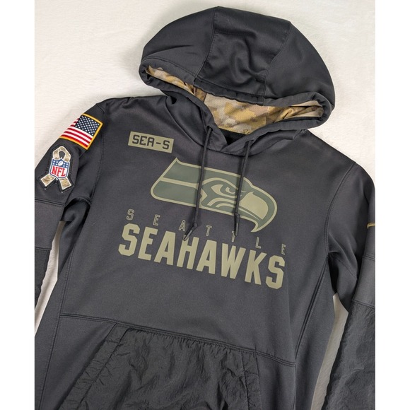 Seattle Seahawks Nike Onfield Salute To Service 2020 Hoodie Mens Small Black NFL - Picture 1 of 10